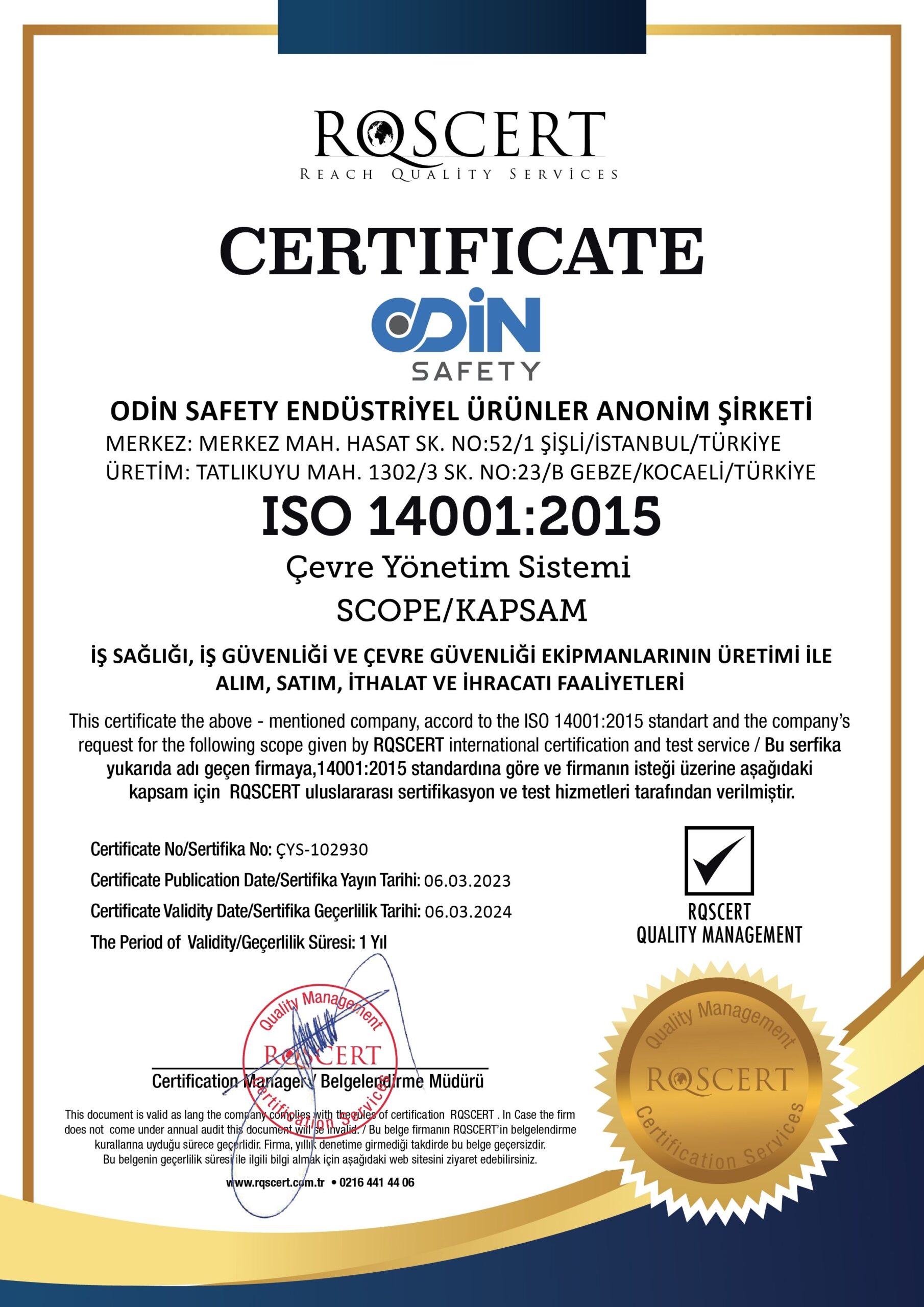 ODİN SAFETY ISO 14001