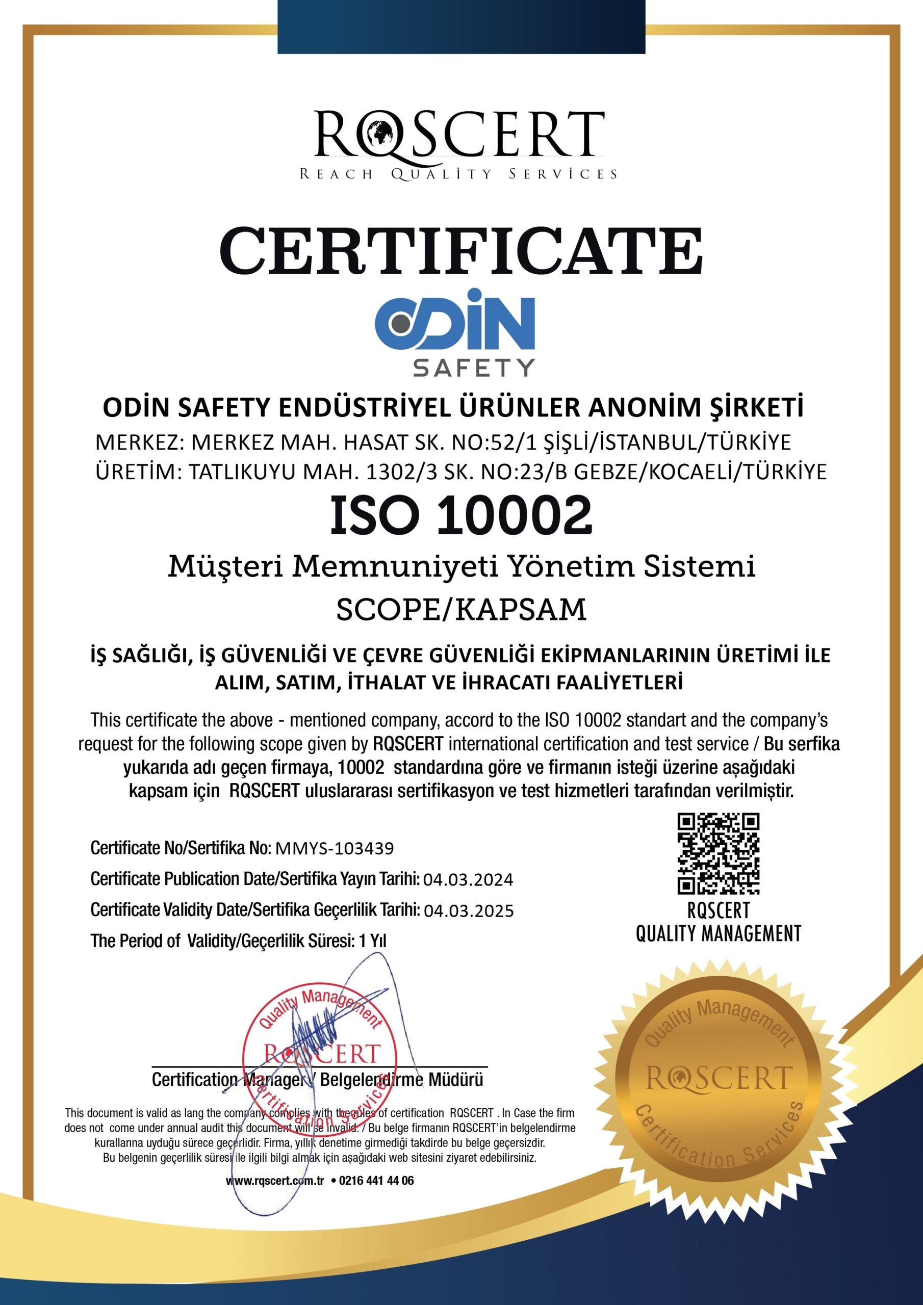 ODİN SAFETY ISO 10002