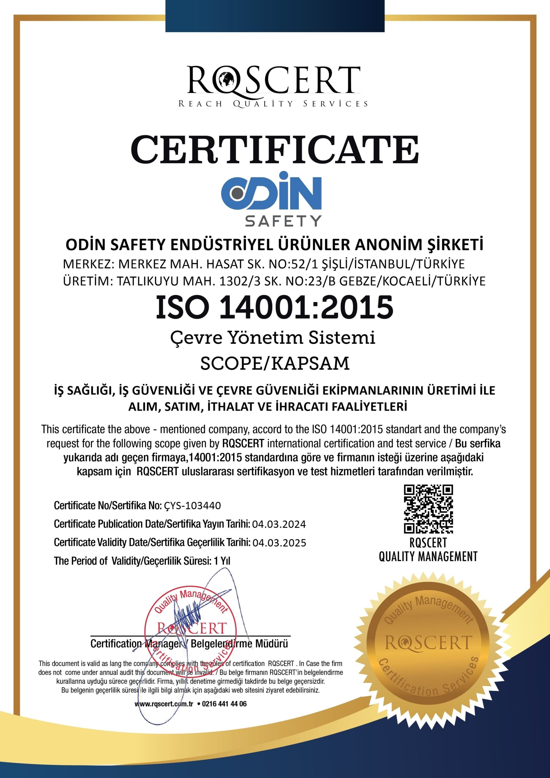 ODİN SAFETY ISO 14001