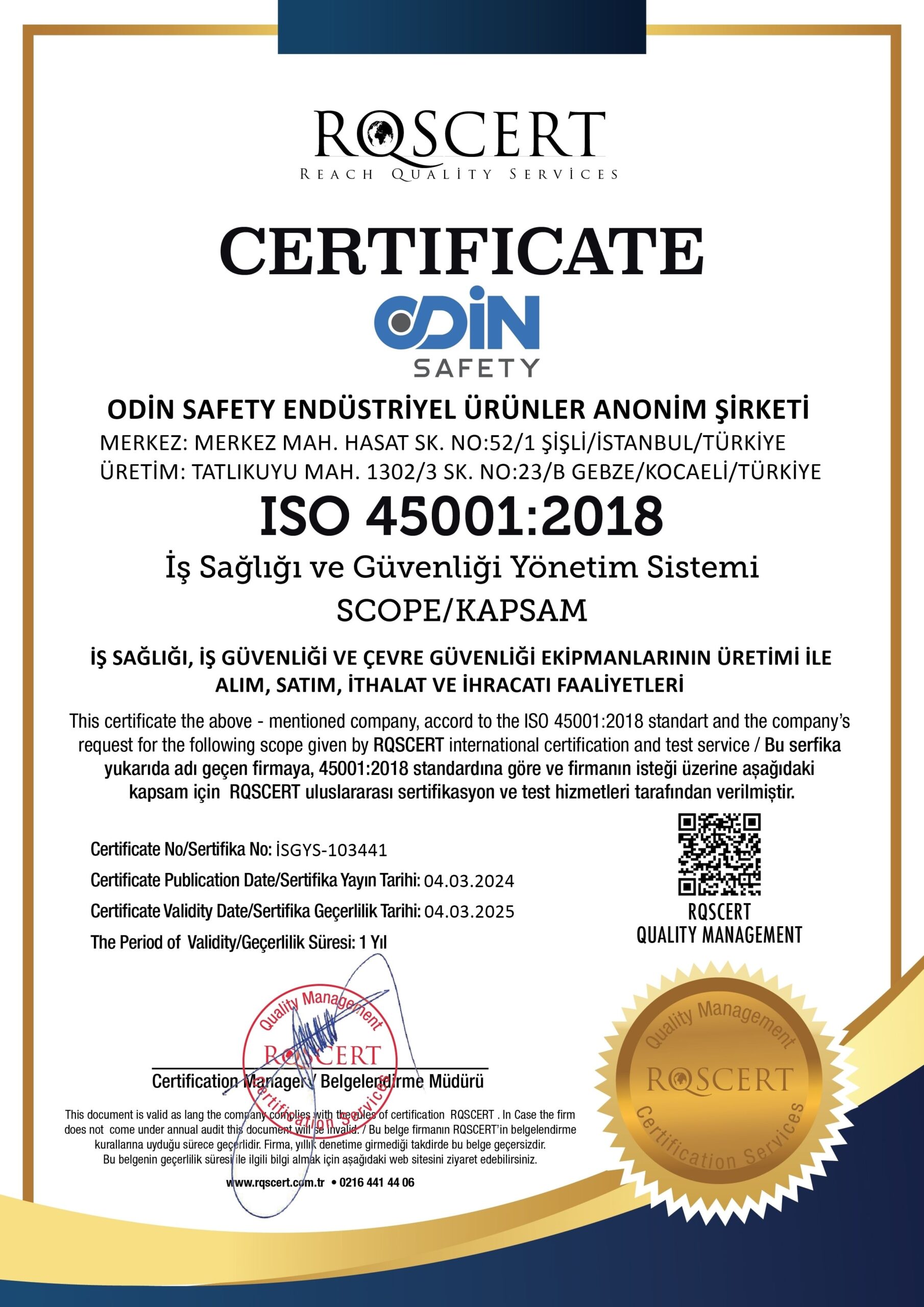 ODİN SAFETY ISO 45001